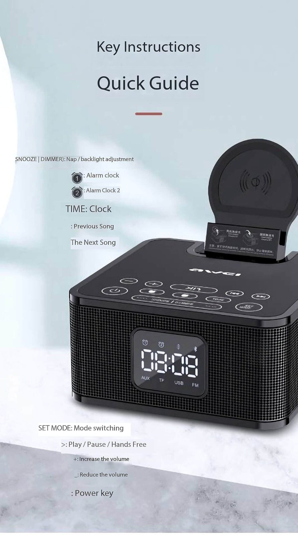 AWEI Y332 Speaker Connected to Smartphone: The AWEI Y332 speaker connected to a smartphone via Bluetooth, actively playing music, highlighting its compatibility with various devices.