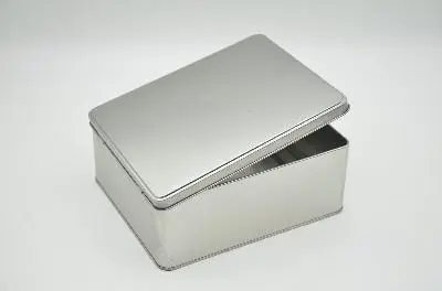 Opened silver metal storage box, simple appearance design