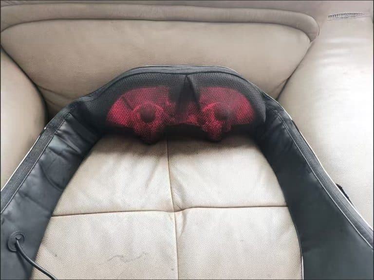 Close-up of shoulder massager's heating pads for soothing comfort